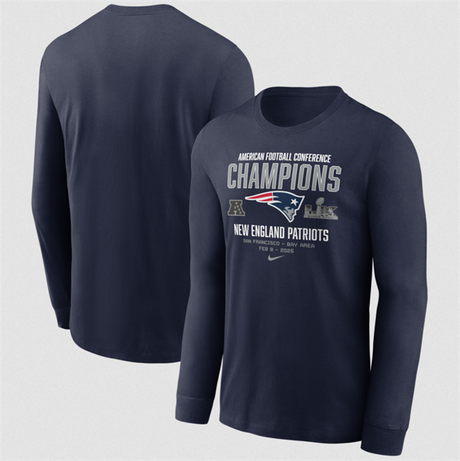 Men's New England Patriots Navy 2025 AFC Champions Team Nation Long Sleeve T-Shirt